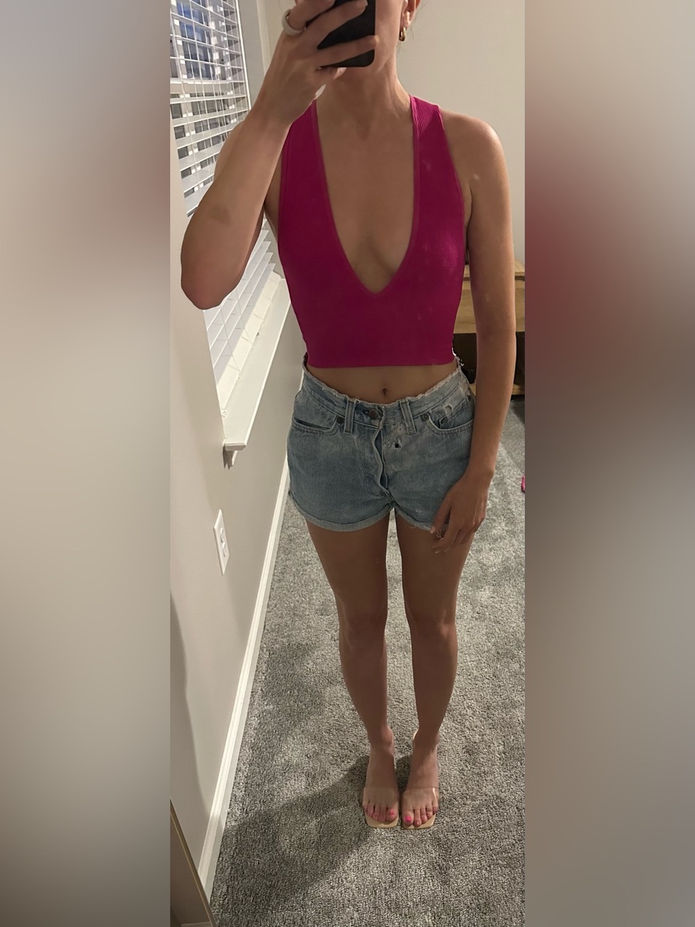 Urban Outfitters Deep V Crop Tank in Magenta